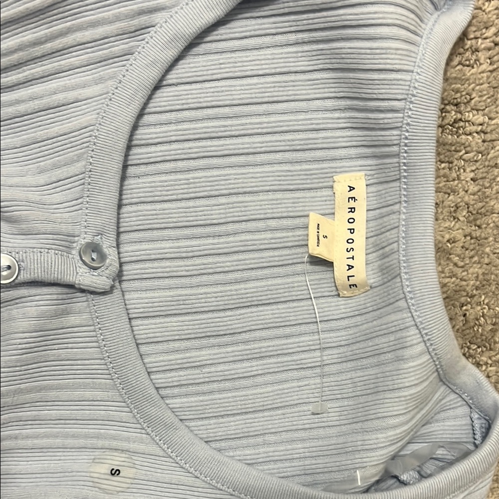 Light Blue Button-Up Ribbed Top - Picture 2 of 7